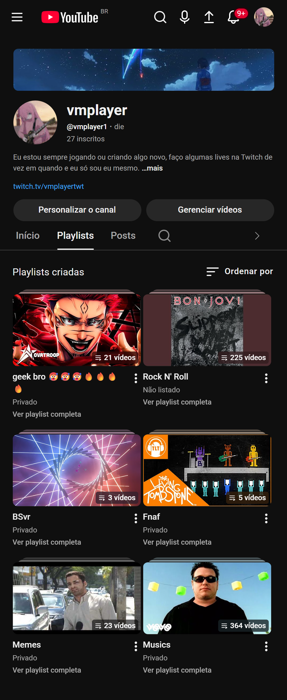 Tela do YouTube de vmplayer1